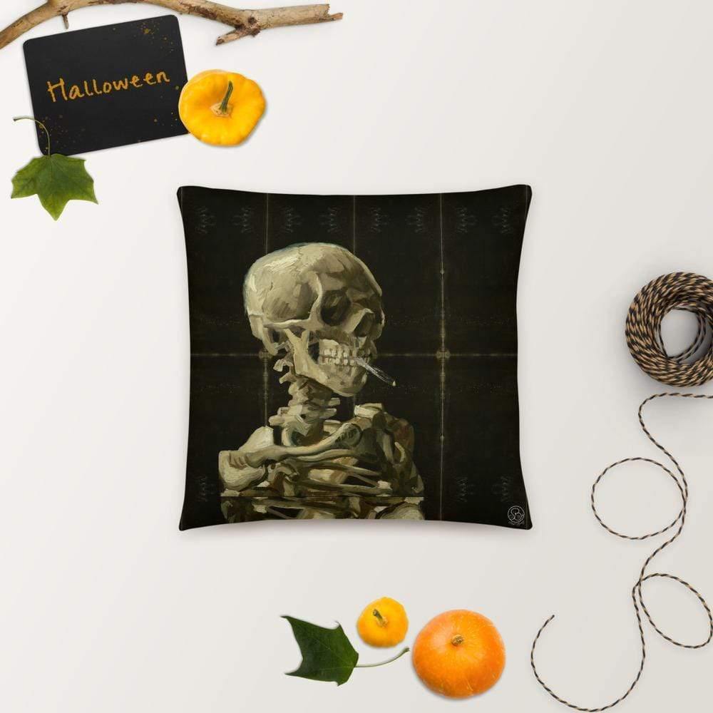 Skull of a Skeleton with Burning Cigarette Satin Pillow (US/EU) - Dark Souls Collection - Pillows - Sabai Beauty